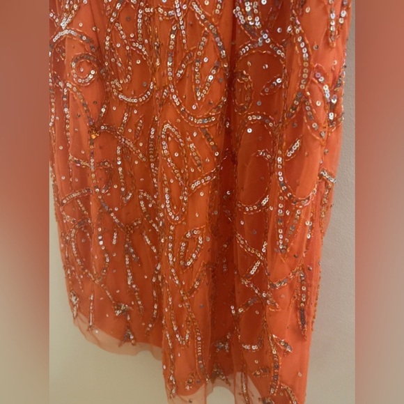 Women’s Formal Dress Size 12 MARINA Orange Beaded Midi Cocktail Party Gown NEW - Picture 4 of 13